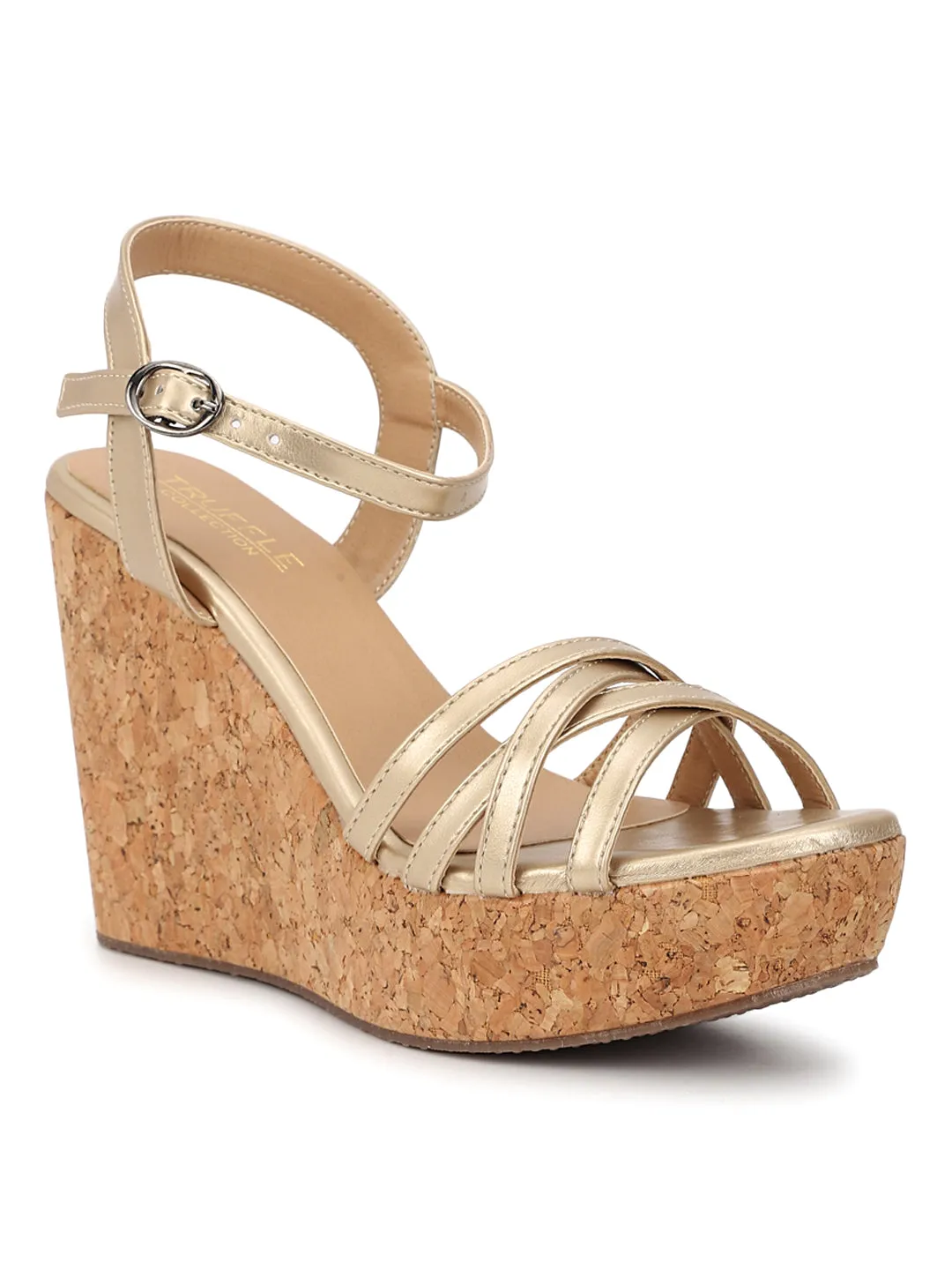 Gold PU Buckle Wedges (TC-ST-011-GLD)