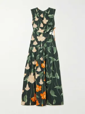 Green midi dress with floral print