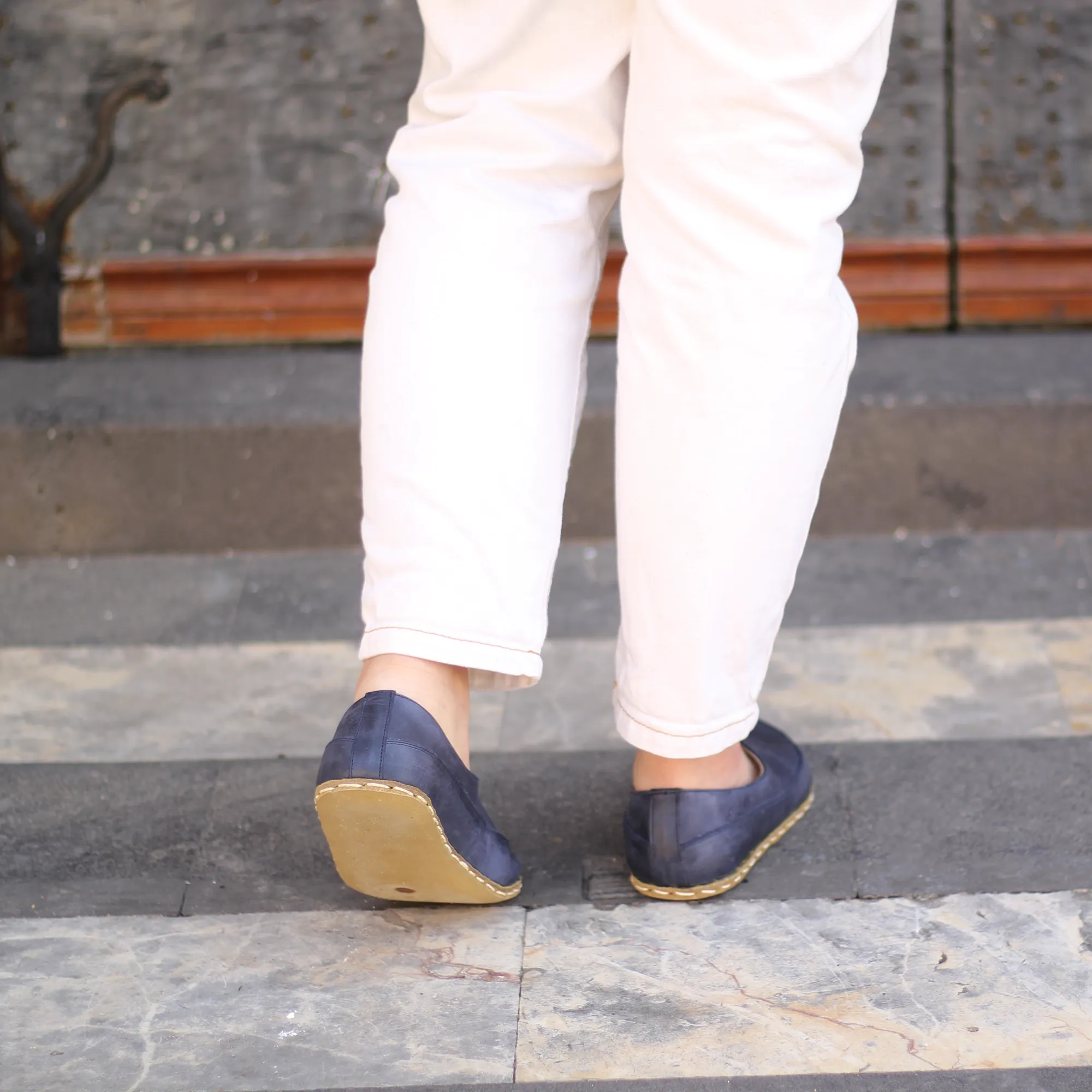 Handmade Barefoot Loafers for Women Navy Blue