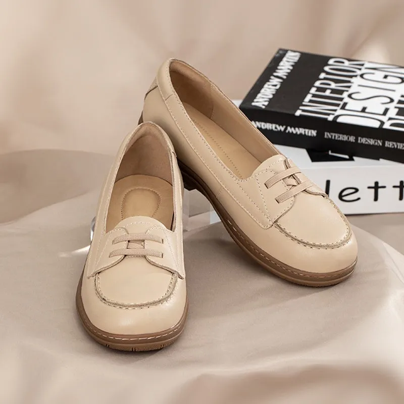 Handmade Leather Loafers Flat Slip Ons For Women in White/Apricot