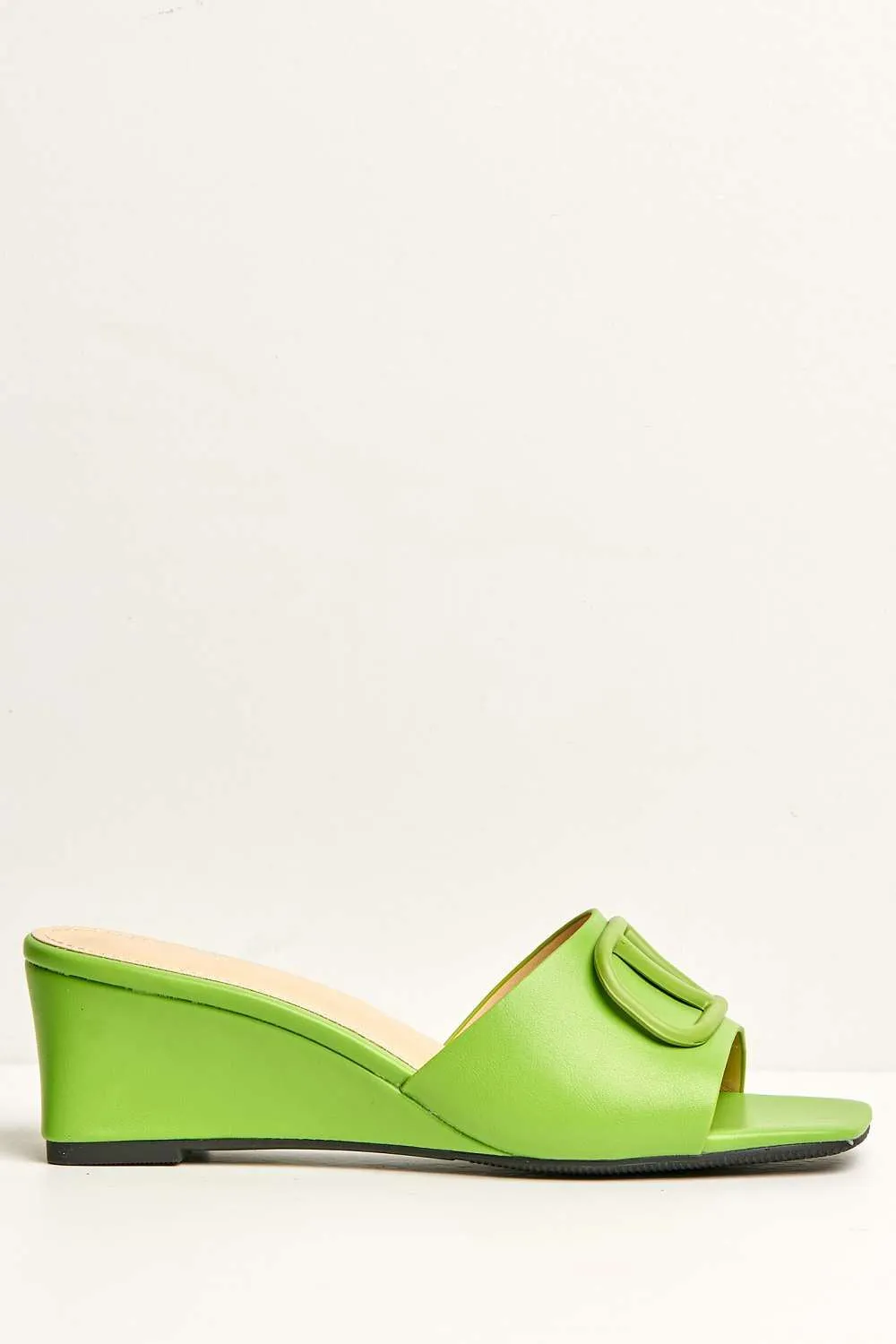 Heidi V Brooch Detail Wedge Mules in Green