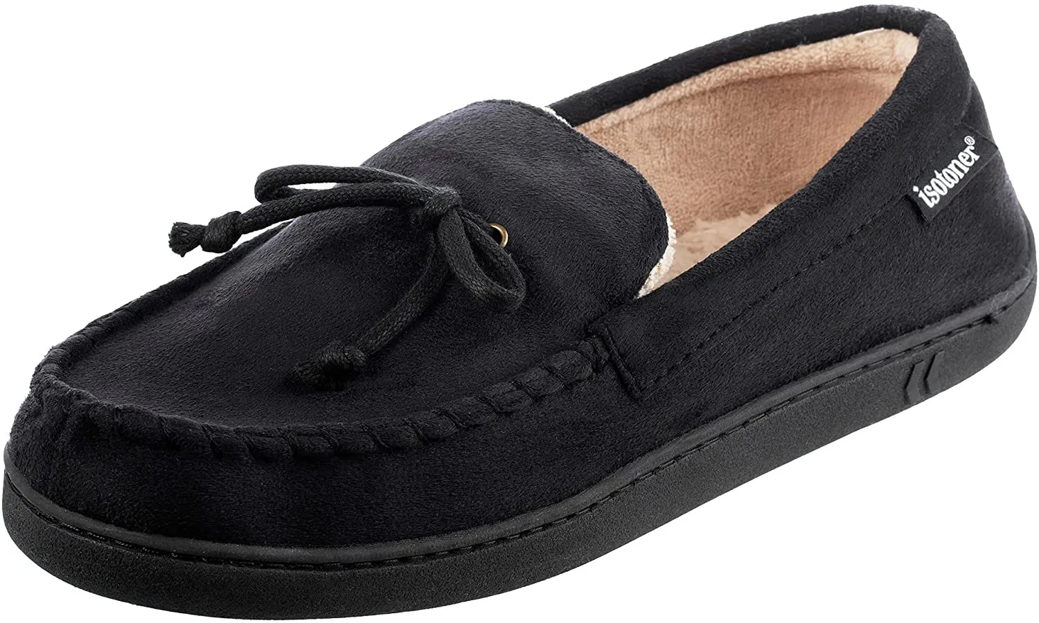 isotoner Men's Microsuede Moccasin Slipper with Cooling Memory Foam for Indoor/Outdoor Comfort