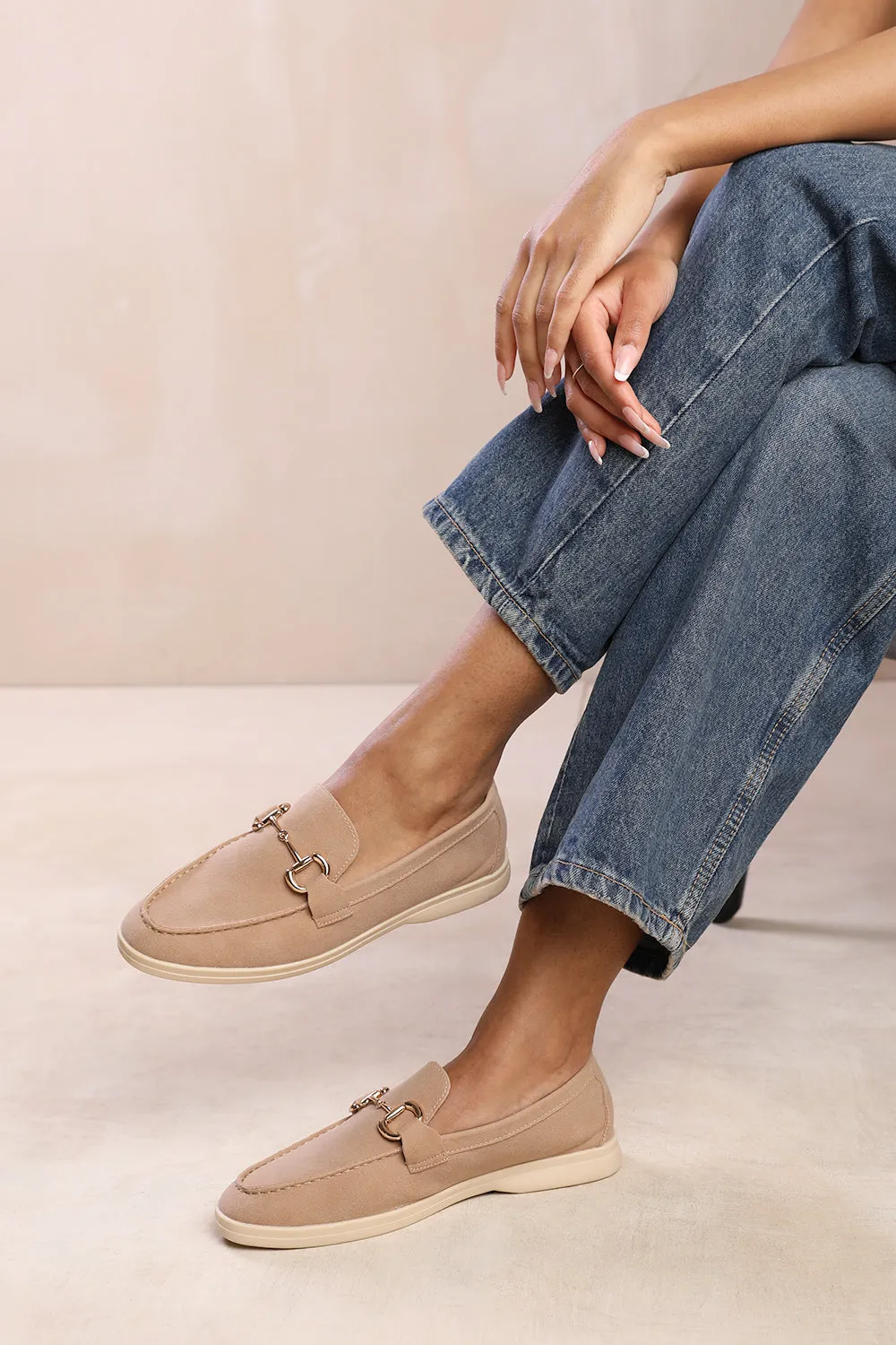 ITALY WIDE FIT SLIP ON LOAFER WITH METAL DETAILING IN KHAKI SUEDE