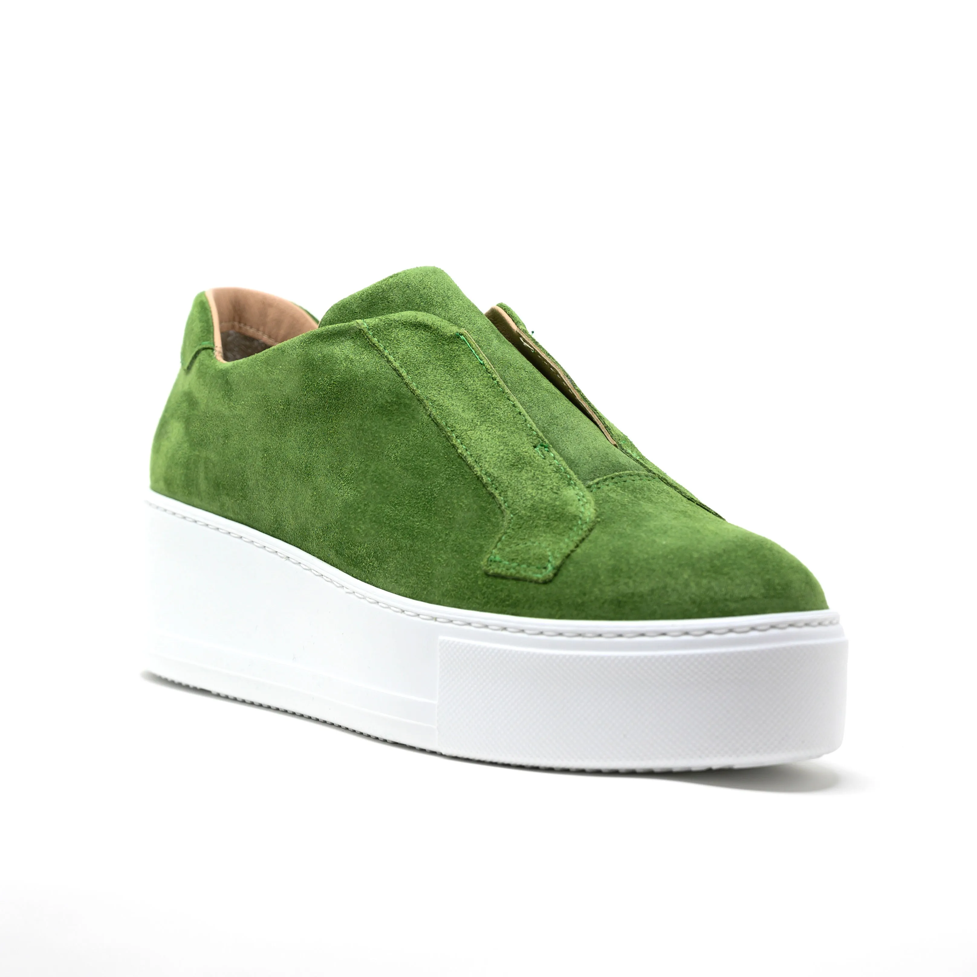 Jane Galland Green Suede Flatform Laceless Trainers