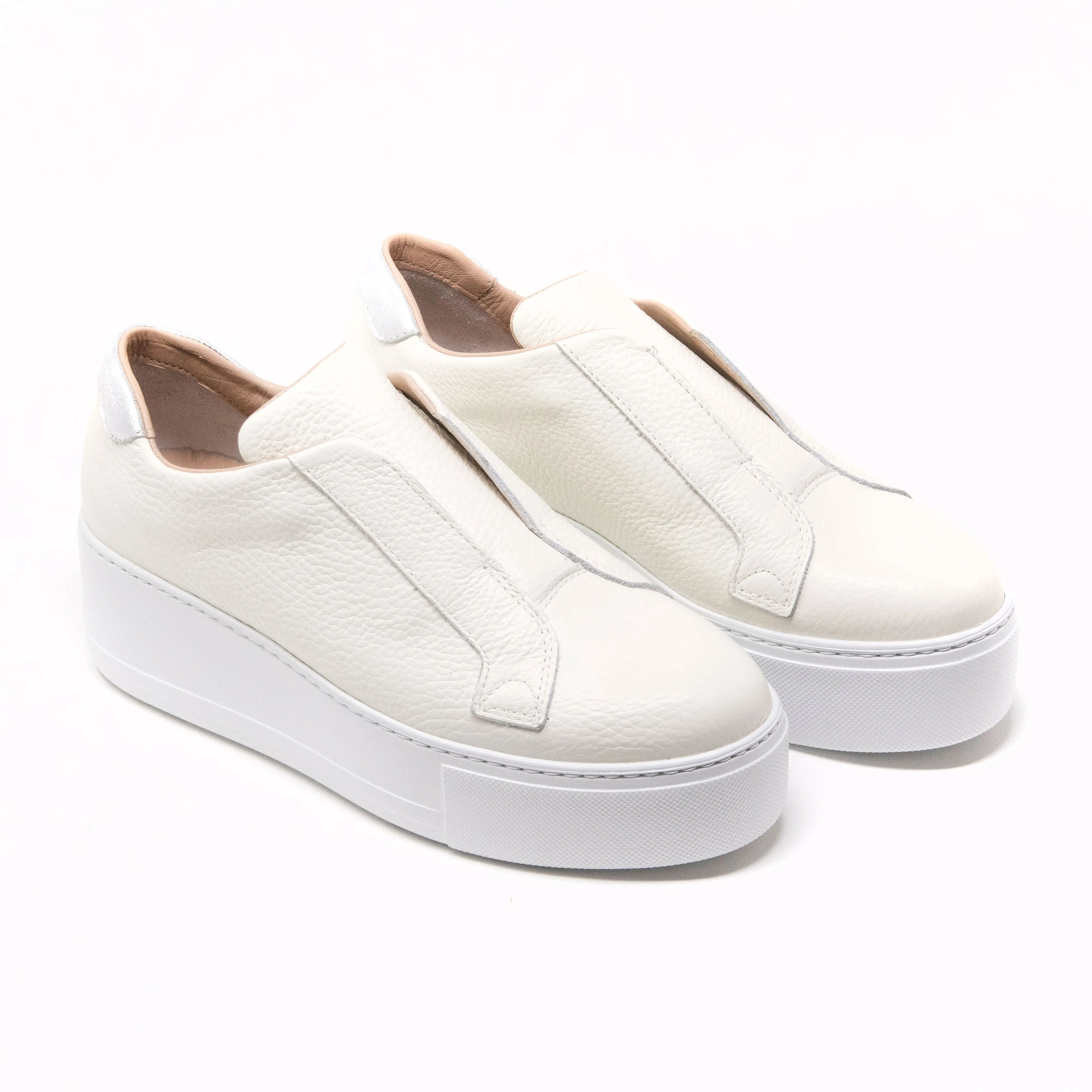 Jane Galland Off White Leather Flatform Laceless Trainers