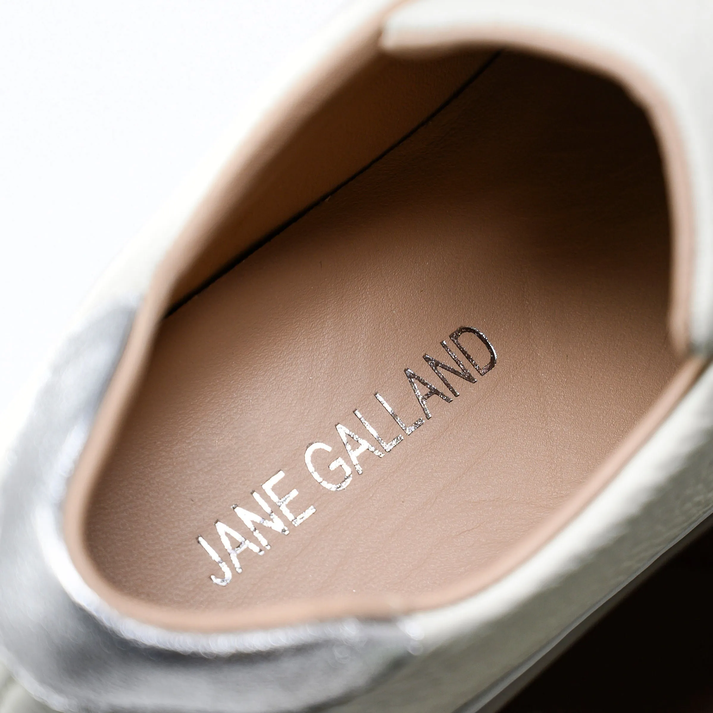 Jane Galland Off White Leather Flatform Laceless Trainers