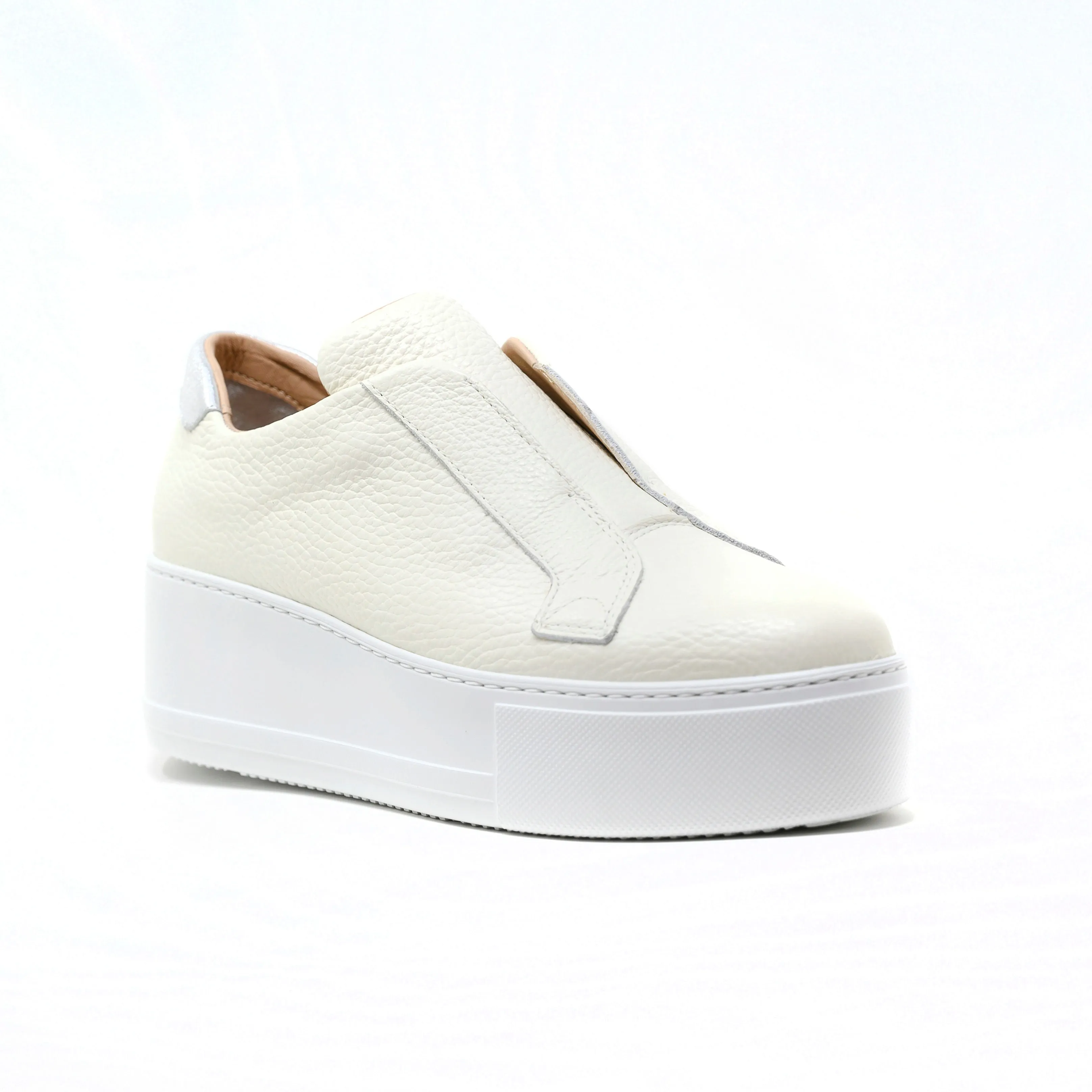 Jane Galland Off White Leather Flatform Laceless Trainers