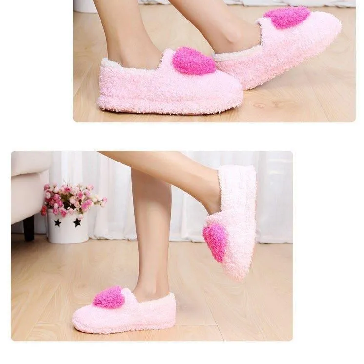 Lovely heart slippers for women soft plush warm house shoes bedroom slippers