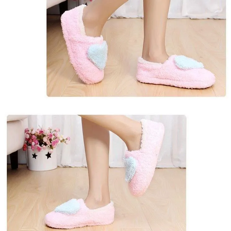 Lovely heart slippers for women soft plush warm house shoes bedroom slippers