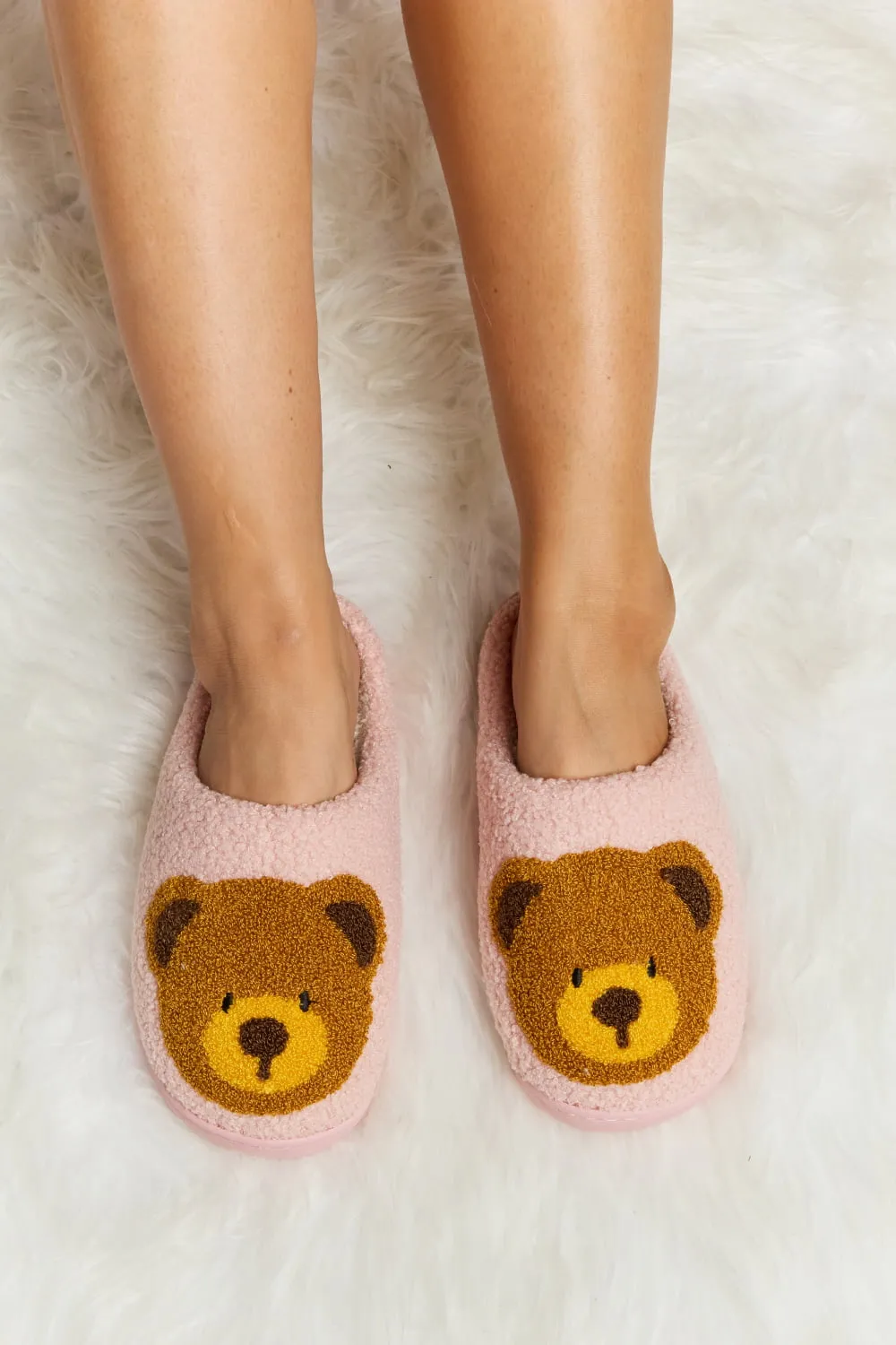 Melody Teddy Bear Print Plush Slide Slippers