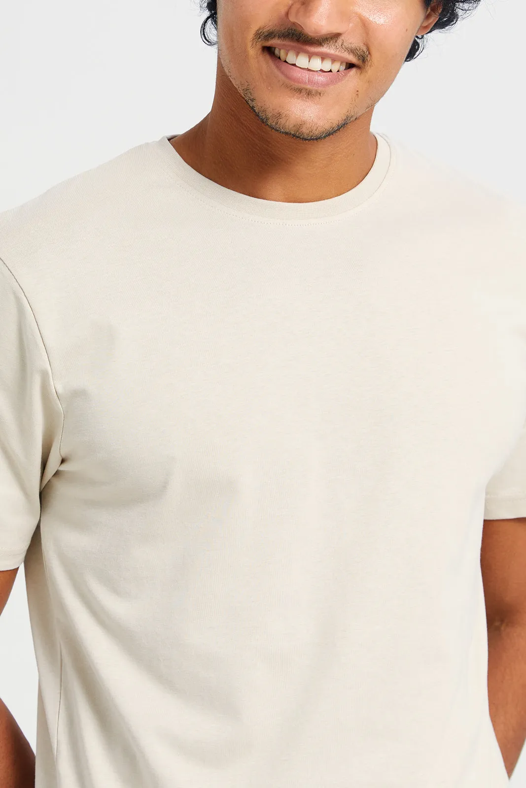 Men Beige Basic T-Shirt