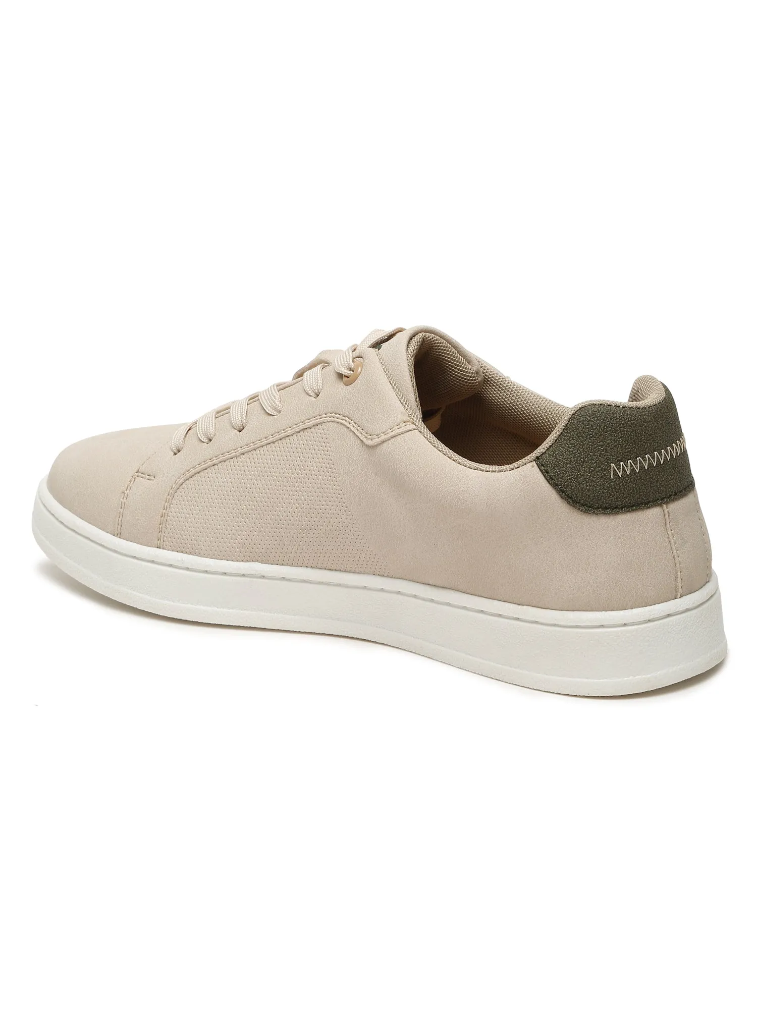 Men's Beige Solid Lace-Up Casual Sneakers