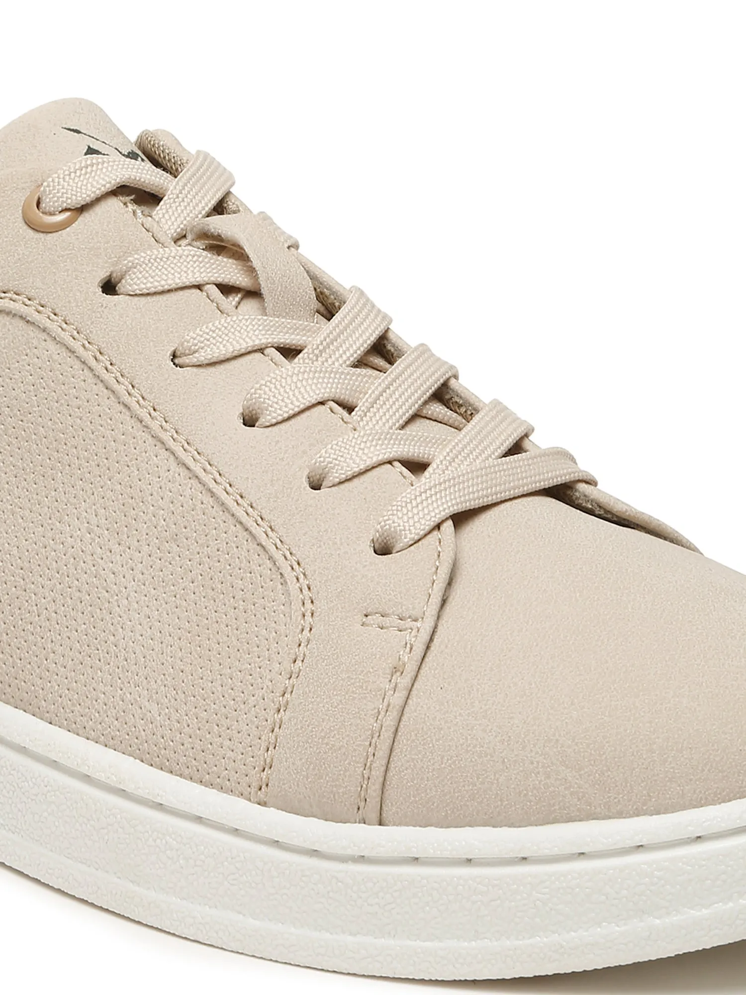 Men's Beige Solid Lace-Up Casual Sneakers