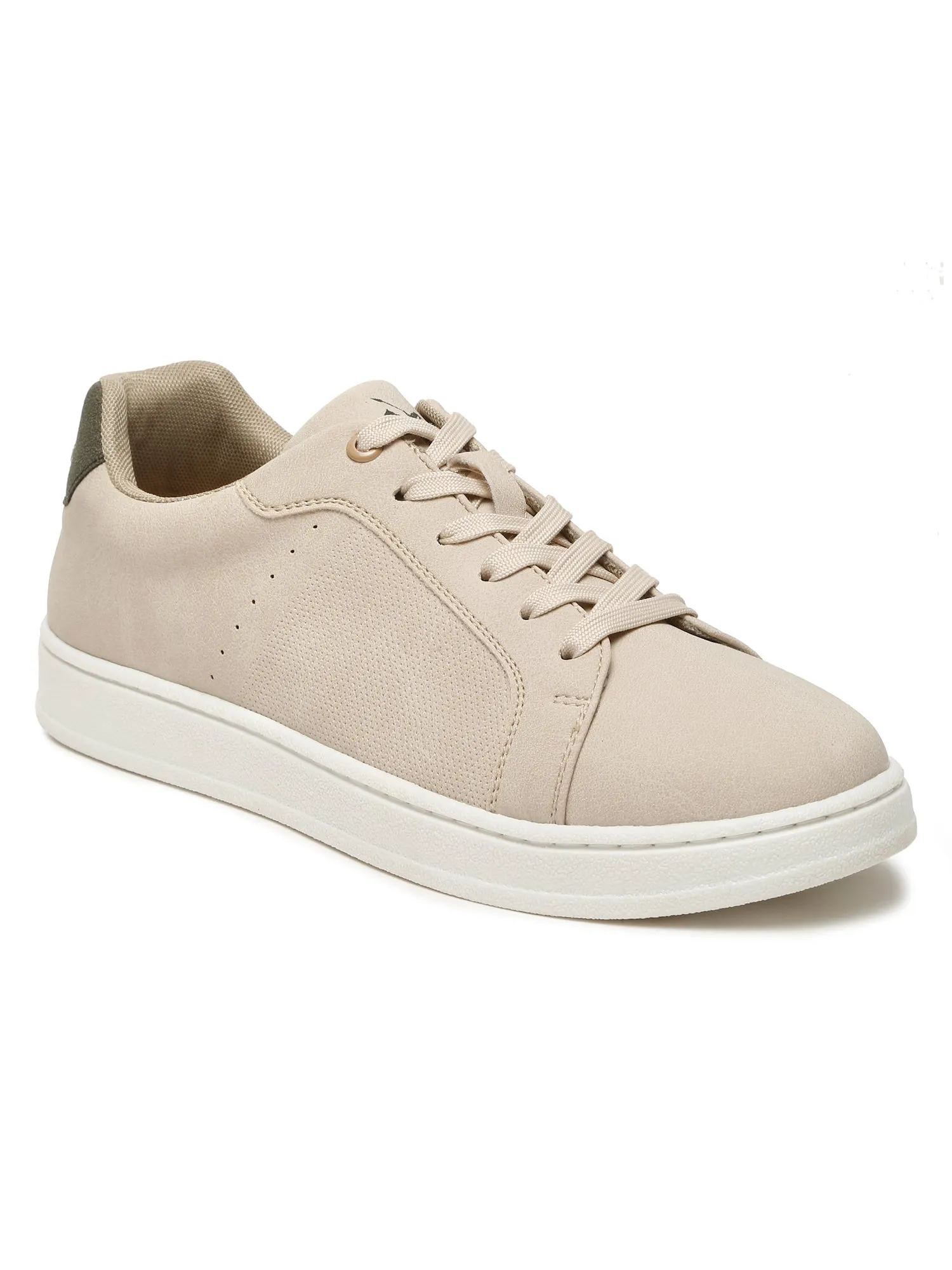 Men's Beige Solid Lace-Up Casual Sneakers