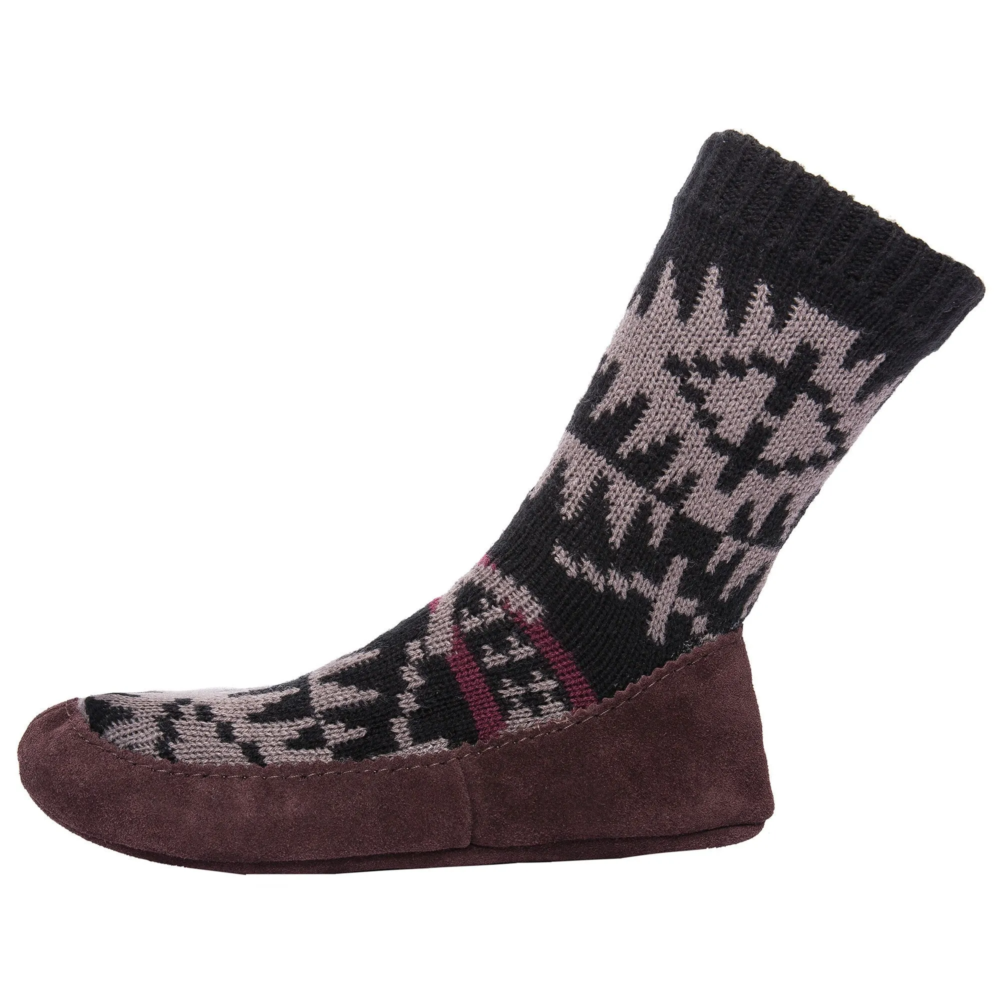 Men's Knit Moccassin Style Slipper Socks with Suede Sole