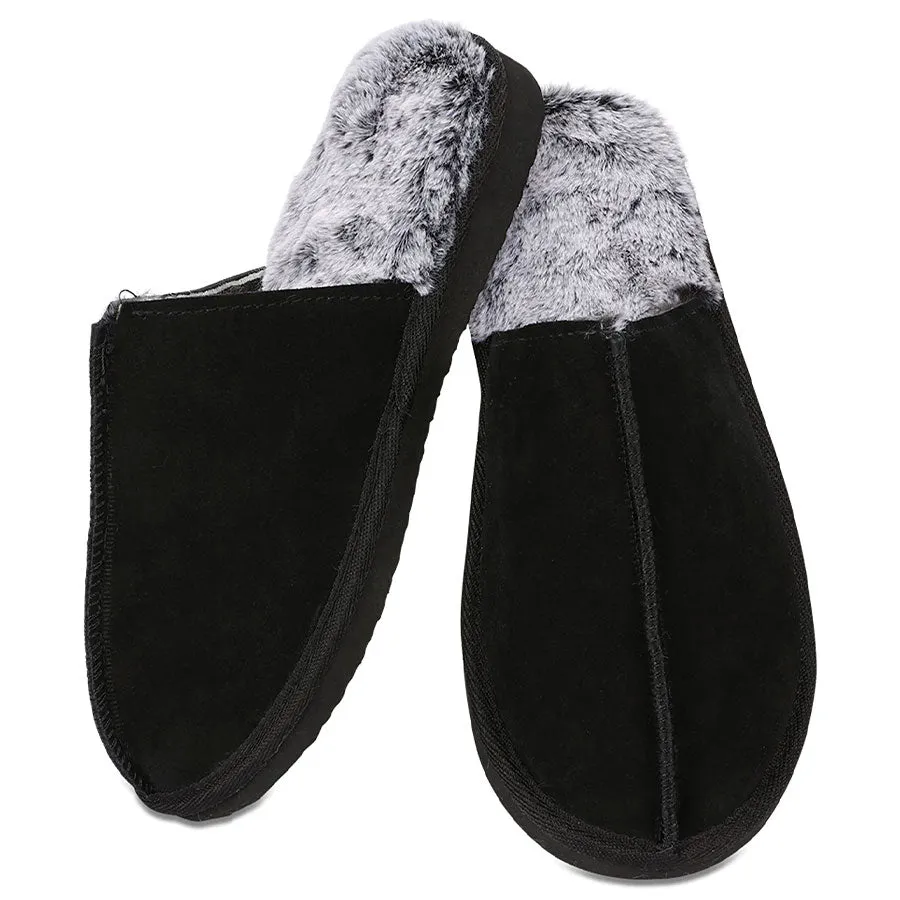 Mens MeMoi Suede / Grey Fur Slippers