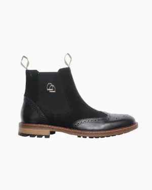 Men's Two Tone Brogue Boot | Black Leather and Suede Combo