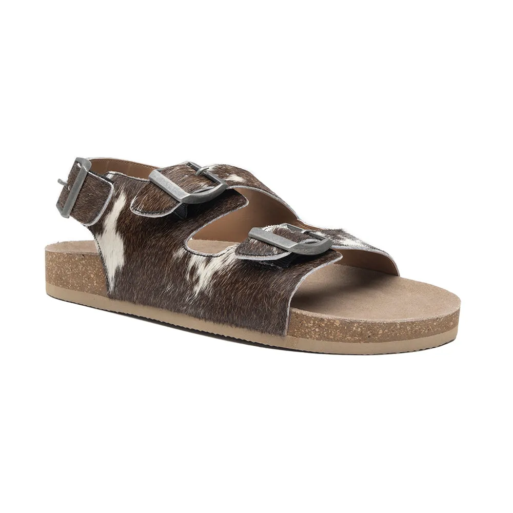 Mountain Path Leather Sandals In Dark & Light Hair-On Hide