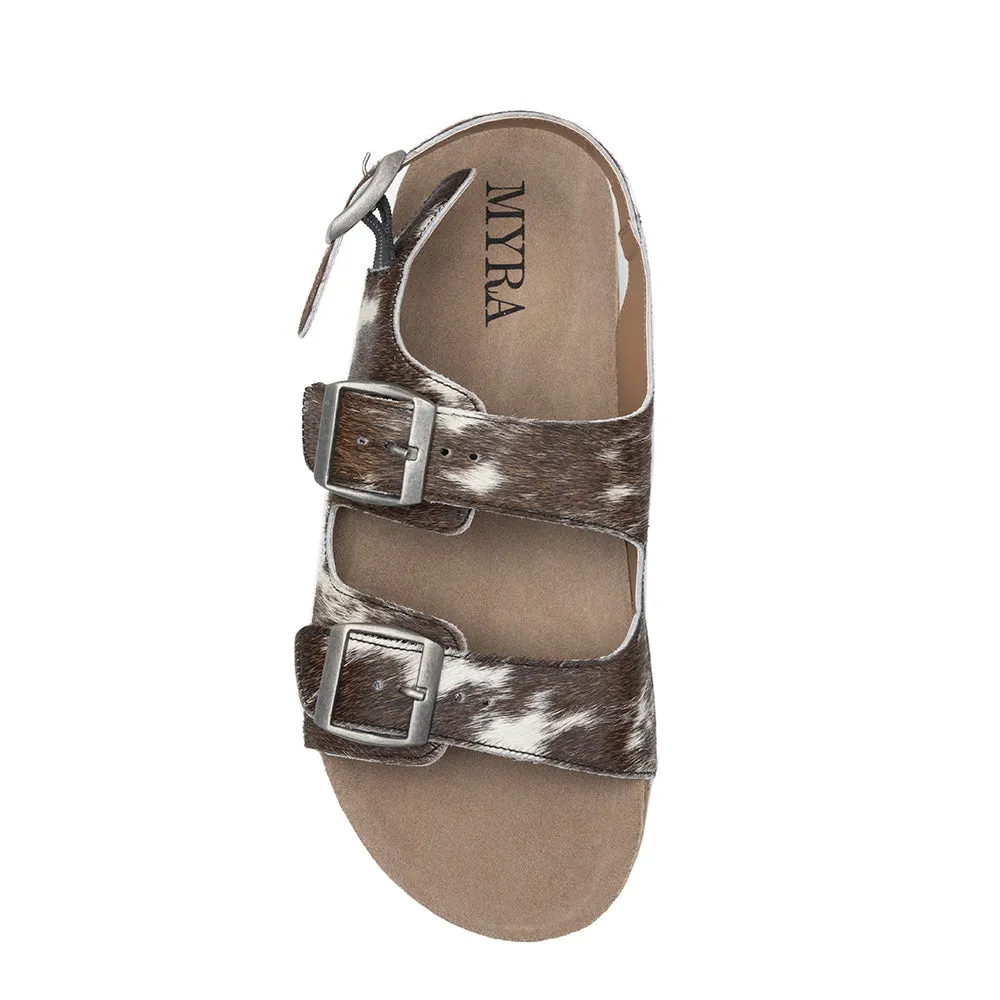 Mountain Path Leather Sandals In Dark & Light Hair-On Hide