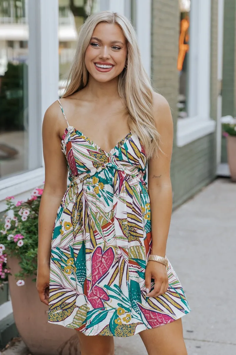 Multi Color Tropical Print Mini Dress - FINAL SALE