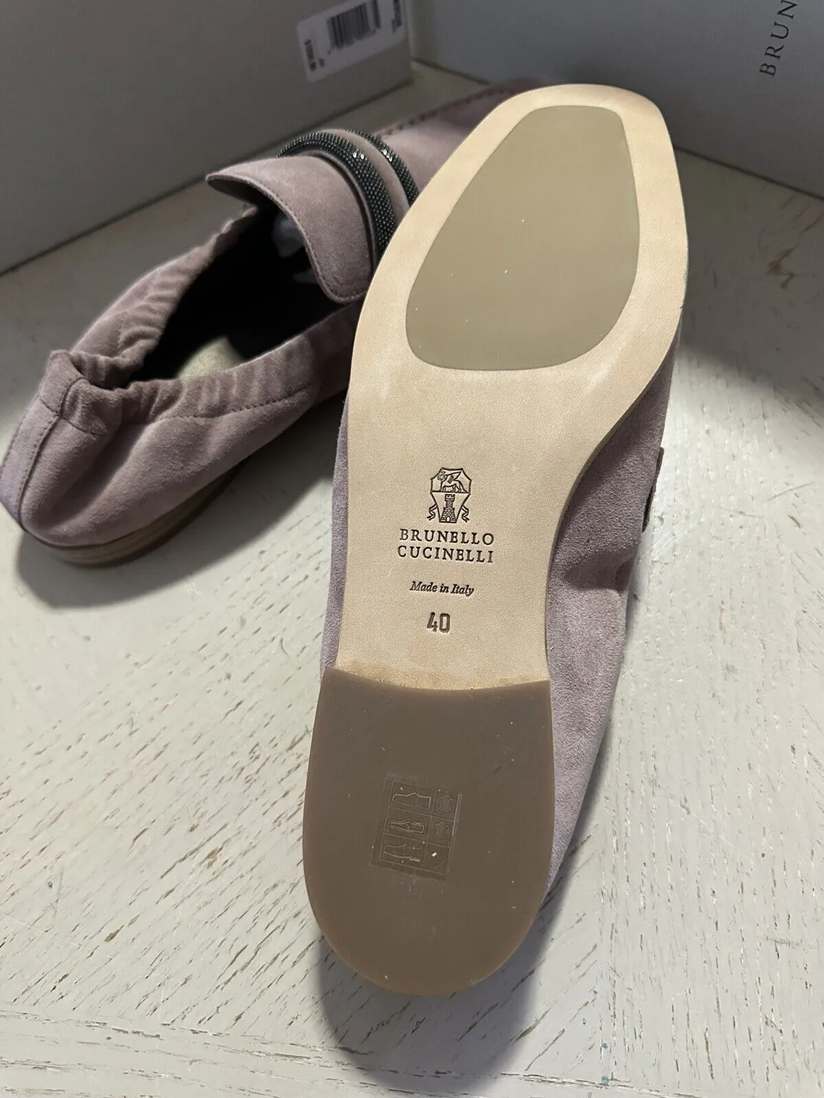 NIB $1250 Brunello Cucinelli Women Suede Monili-Strap Flat Loafers 10 US/40 Eu