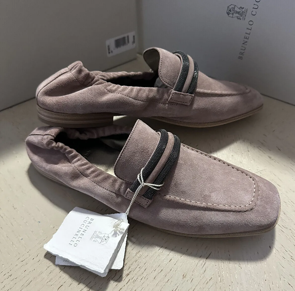 NIB $1250 Brunello Cucinelli Women Suede Monili-Strap Flat Loafers 10 US/40 Eu