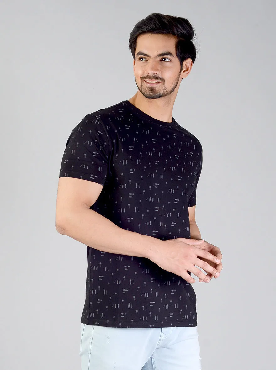 Night Black Printed Slim Fit T-shirt | JadeBlue