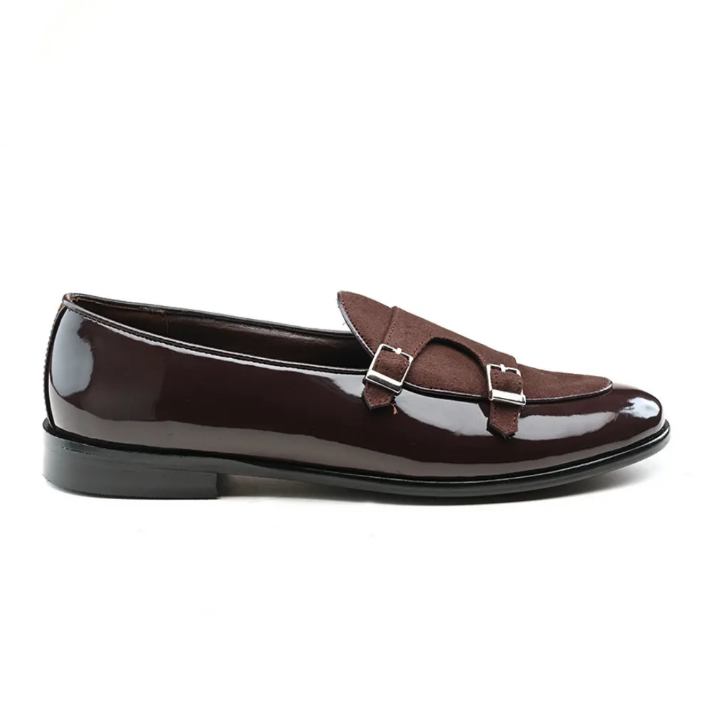 Oban Brown  Patent Double Monk Slip Ons