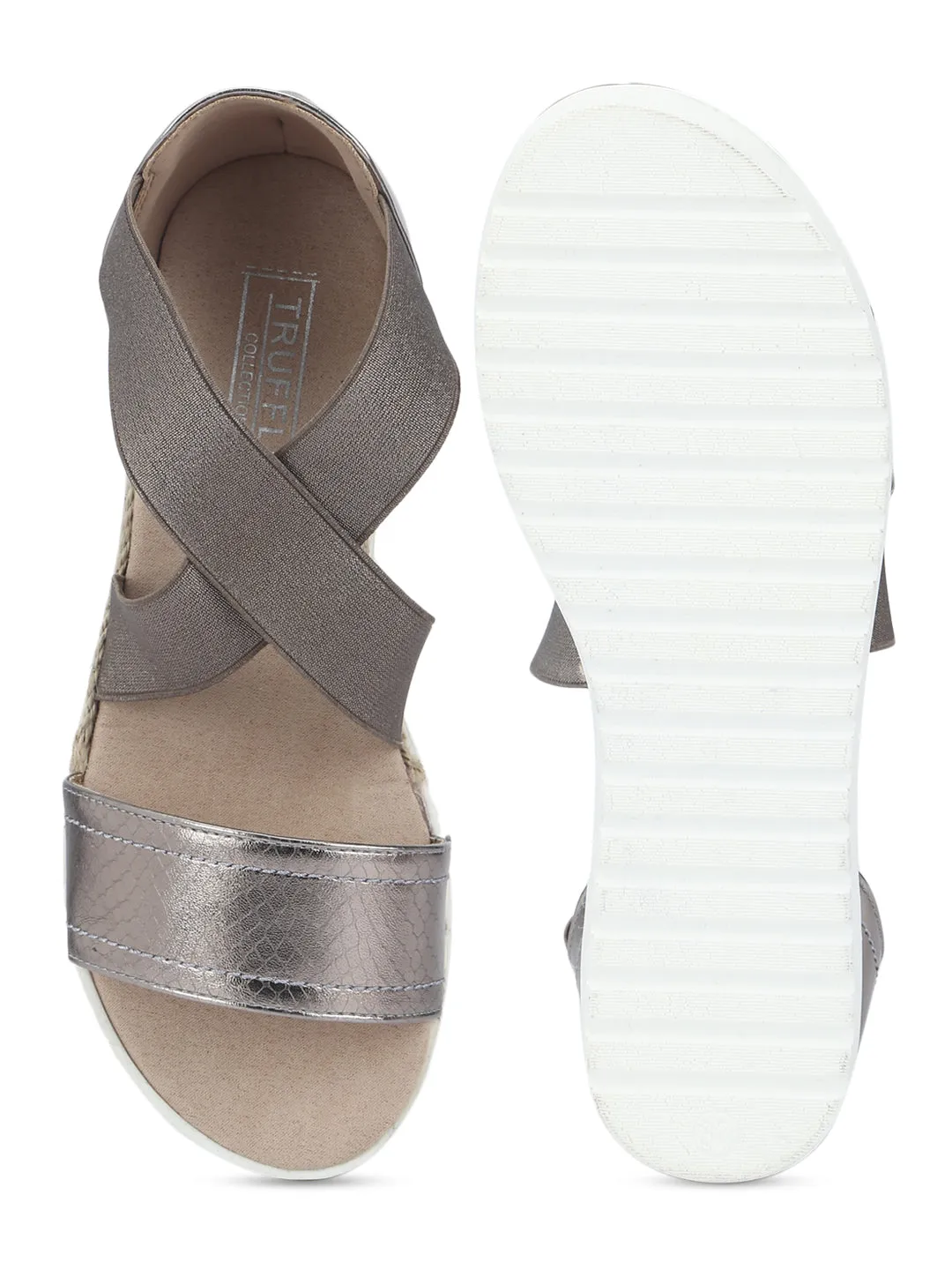 Pewter Metallic Crossover Plaform Wedges