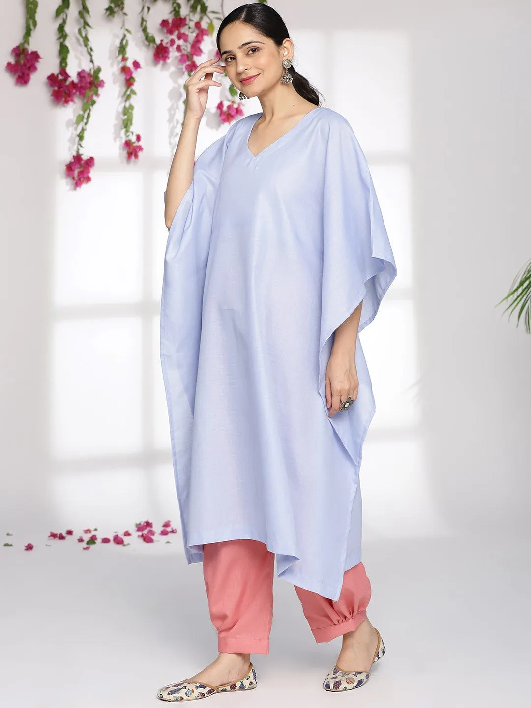 PowderBlue CottonSlub LongKaftan