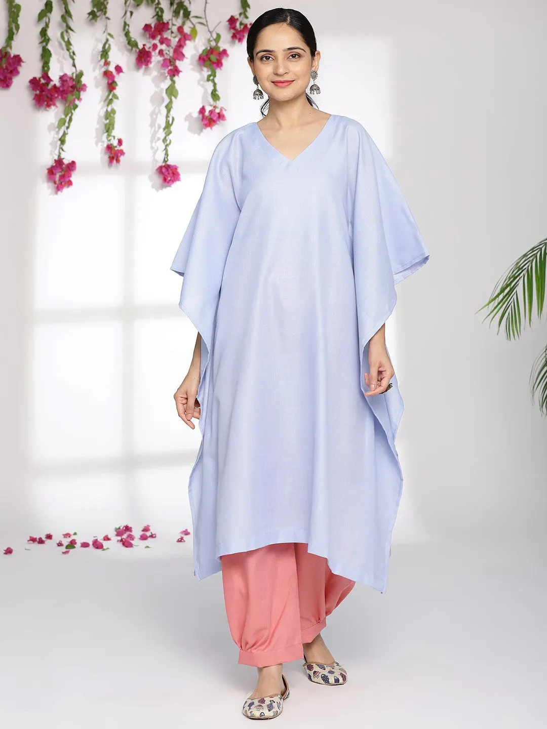 PowderBlue CottonSlub LongKaftan