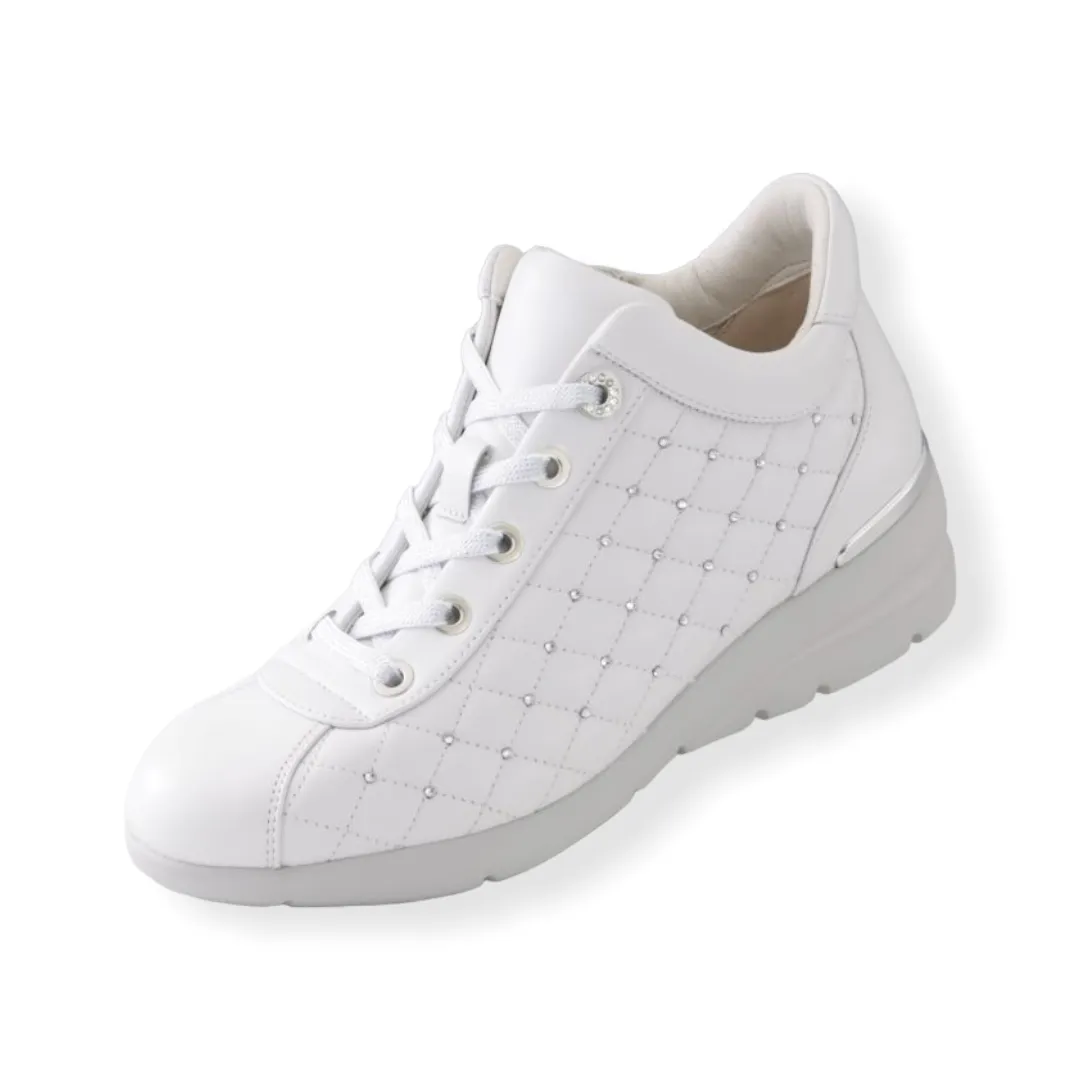 Quilted design Sheepskin leather Sneakers with Swarovski crystal decorations  #FJ070