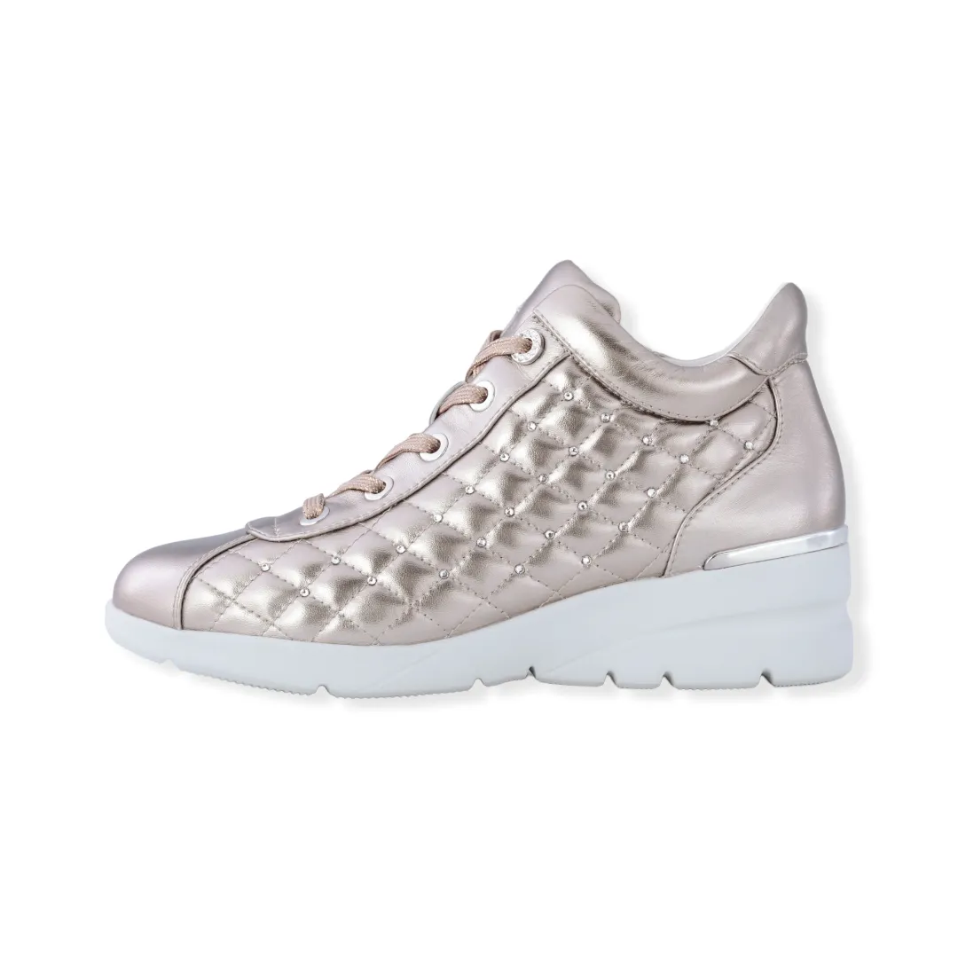 Quilted design Sheepskin leather Sneakers with Swarovski crystal decorations  #FJ070