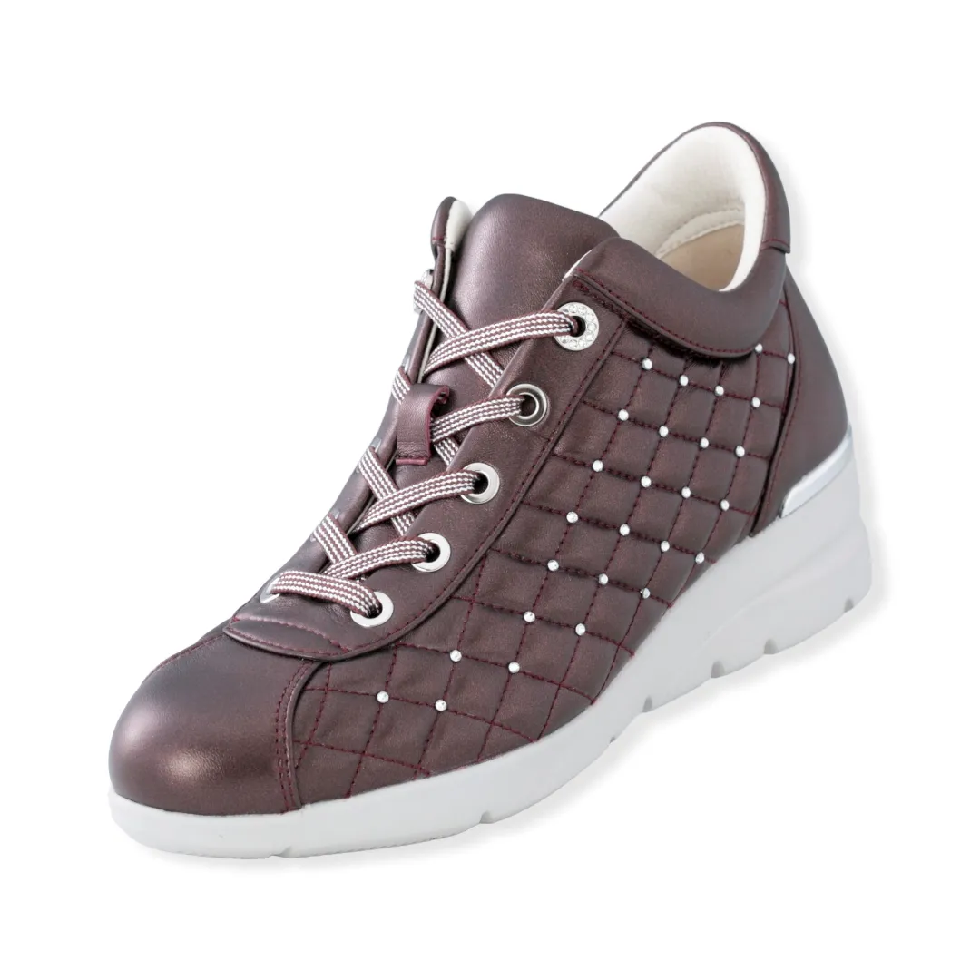 Quilted design Sheepskin leather Sneakers with Swarovski crystal decorations  #FJ070