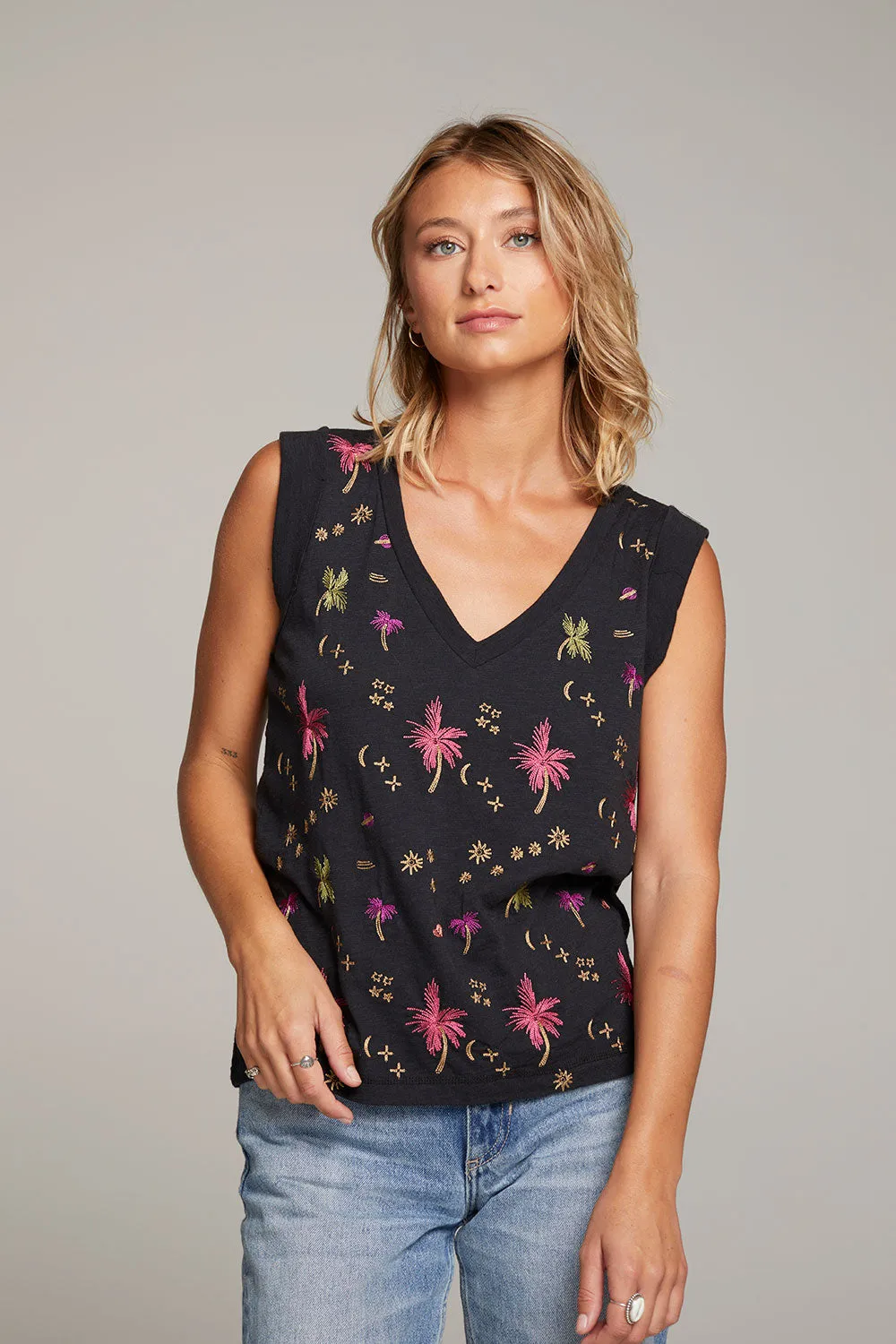 Rolled Night Palm Armhole V-neck Muscle Tank