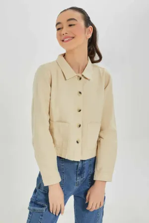 Senior Girls Beige Embroidered Jacket