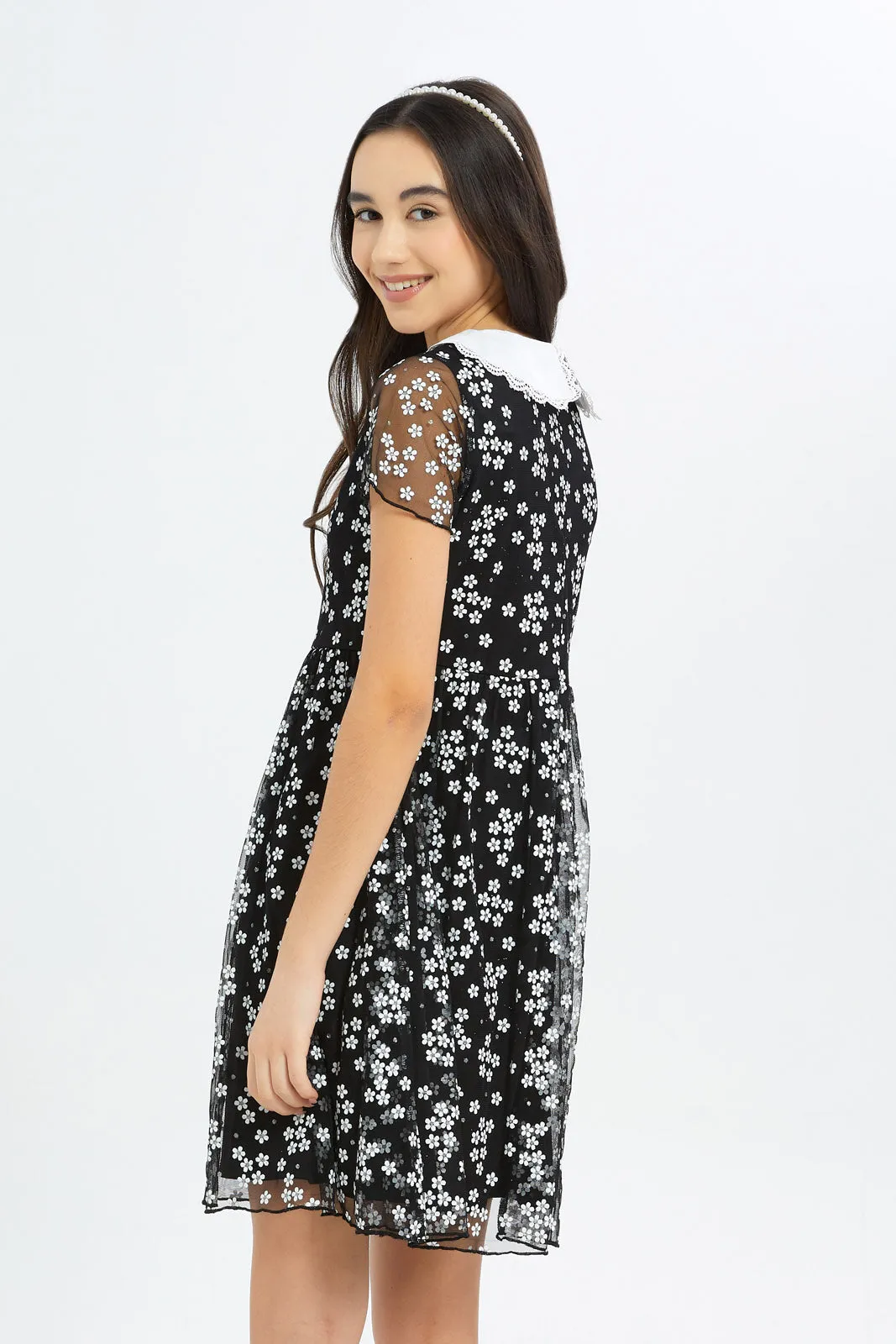 Senior Girls Black And White Mesh Dress