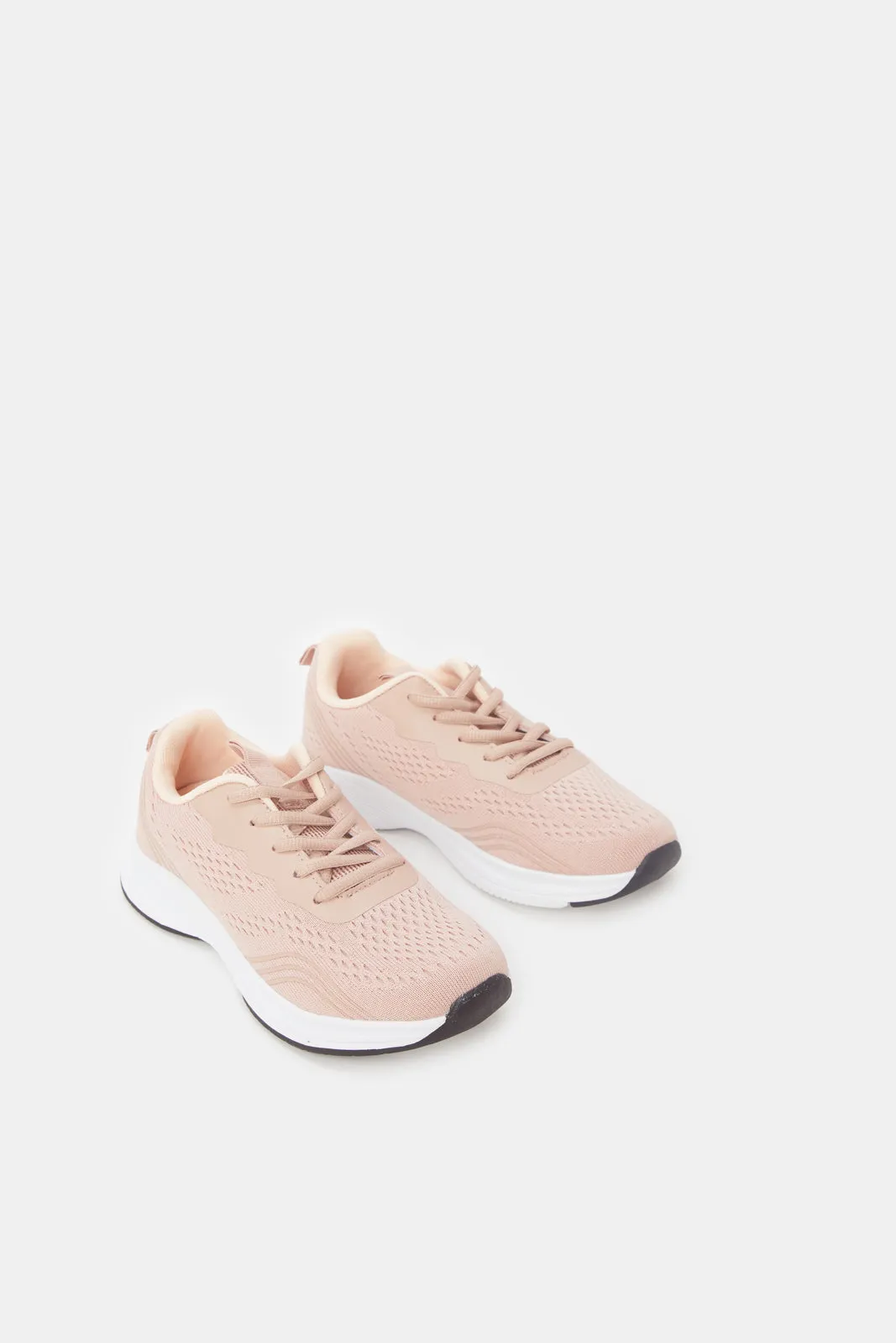 Senior Girls Pink Mesh Lace-Up Trainers