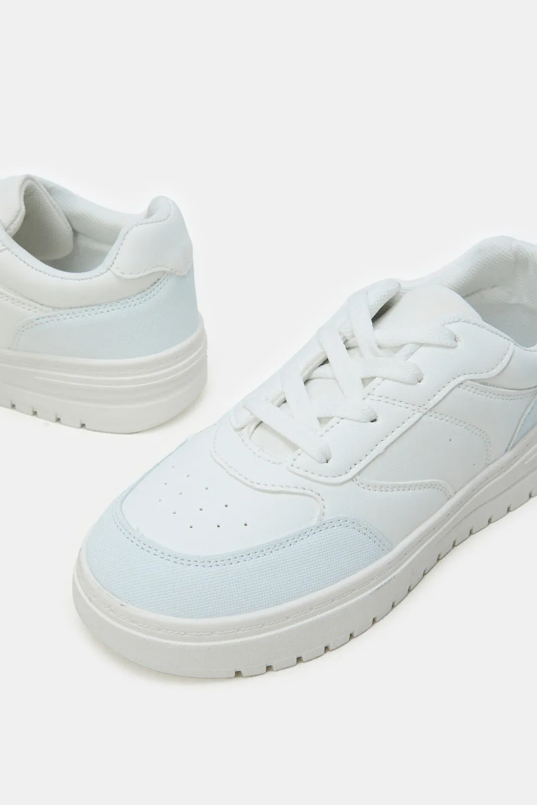 Senior Girls White Lace-Up Sneakers