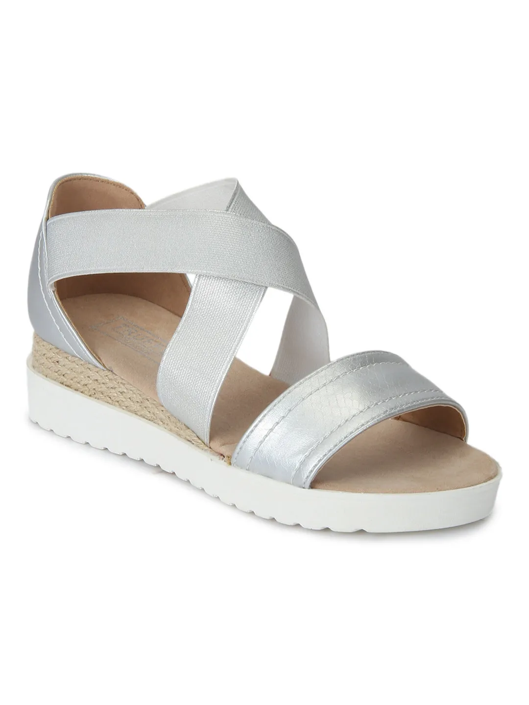 Silver Metallic Crossover Plaform Wedges