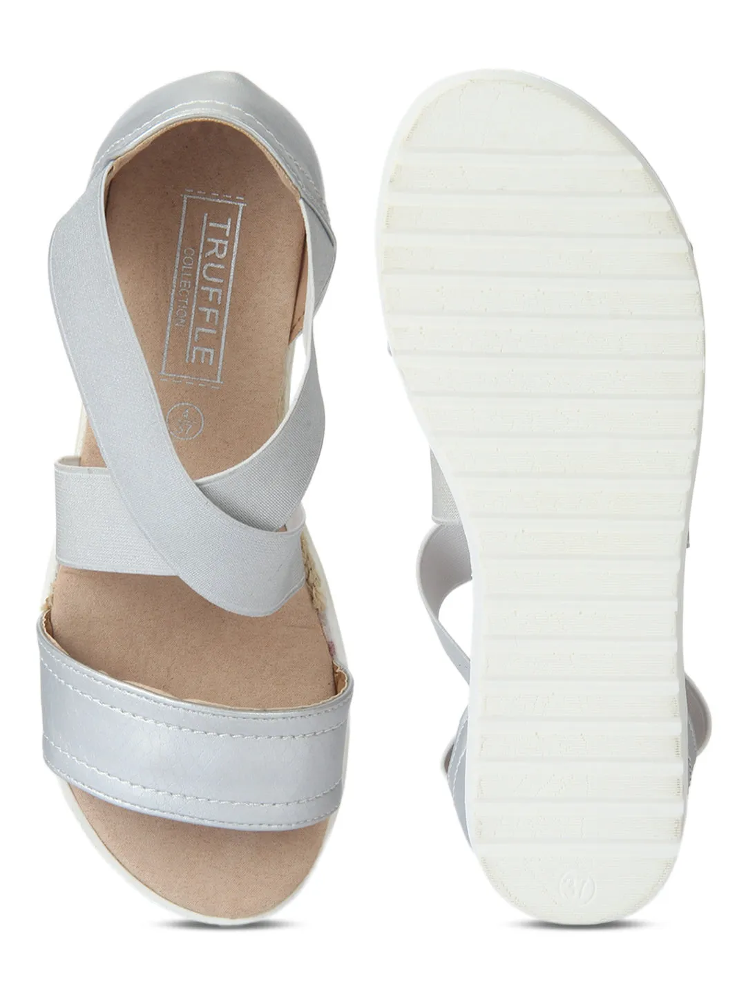 Silver Metallic Crossover Plaform Wedges