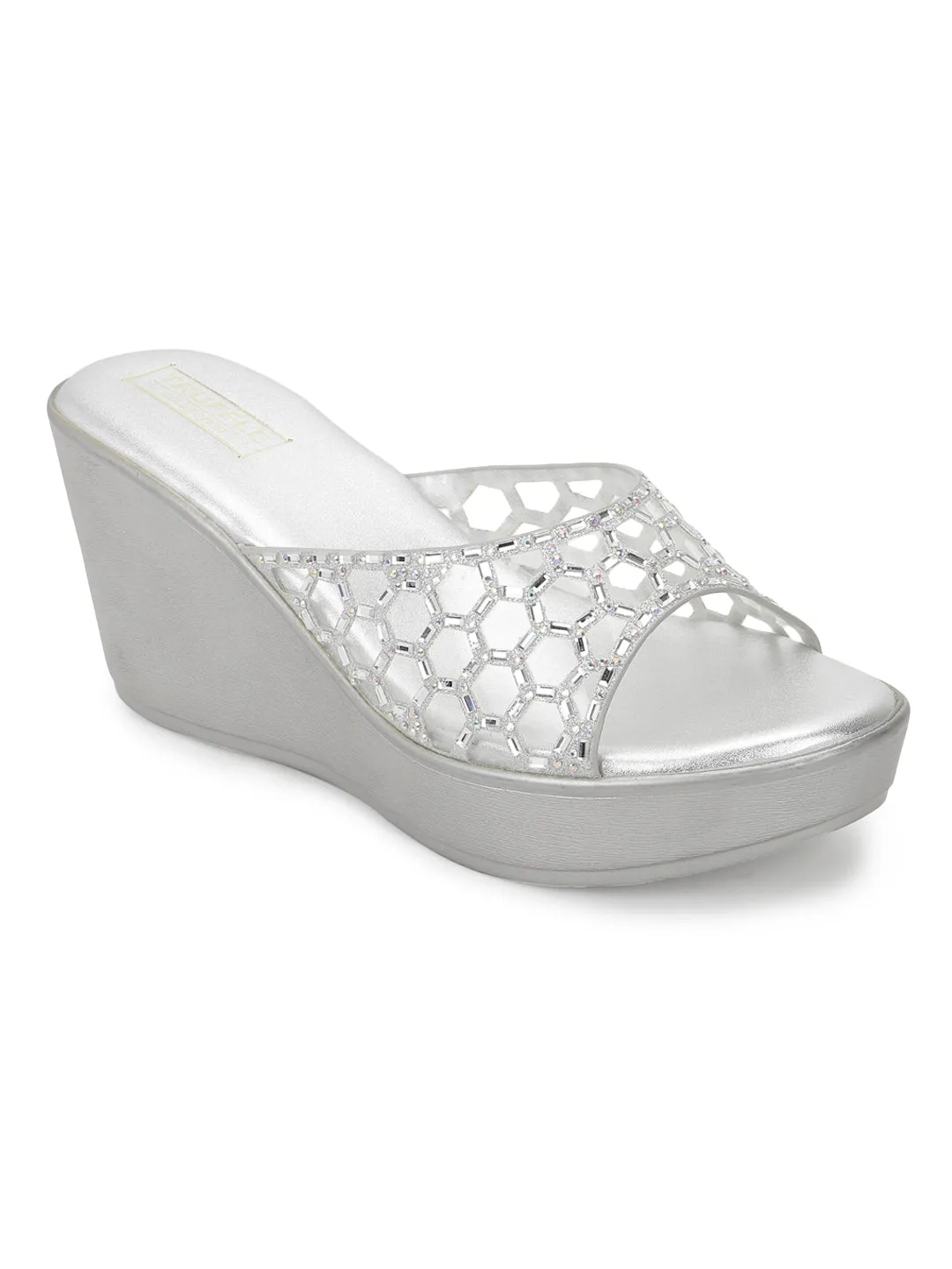 Silver PU Slip-On Wedges (TC-SLC-242-SIL)