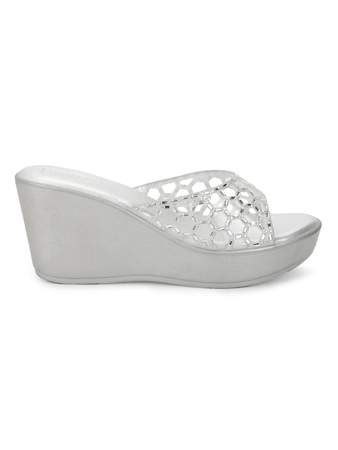 Silver PU Slip-On Wedges (TC-SLC-242-SIL)