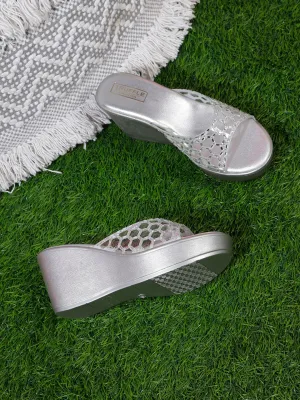 Silver PU Slip-On Wedges (TC-SLC-242-SIL)