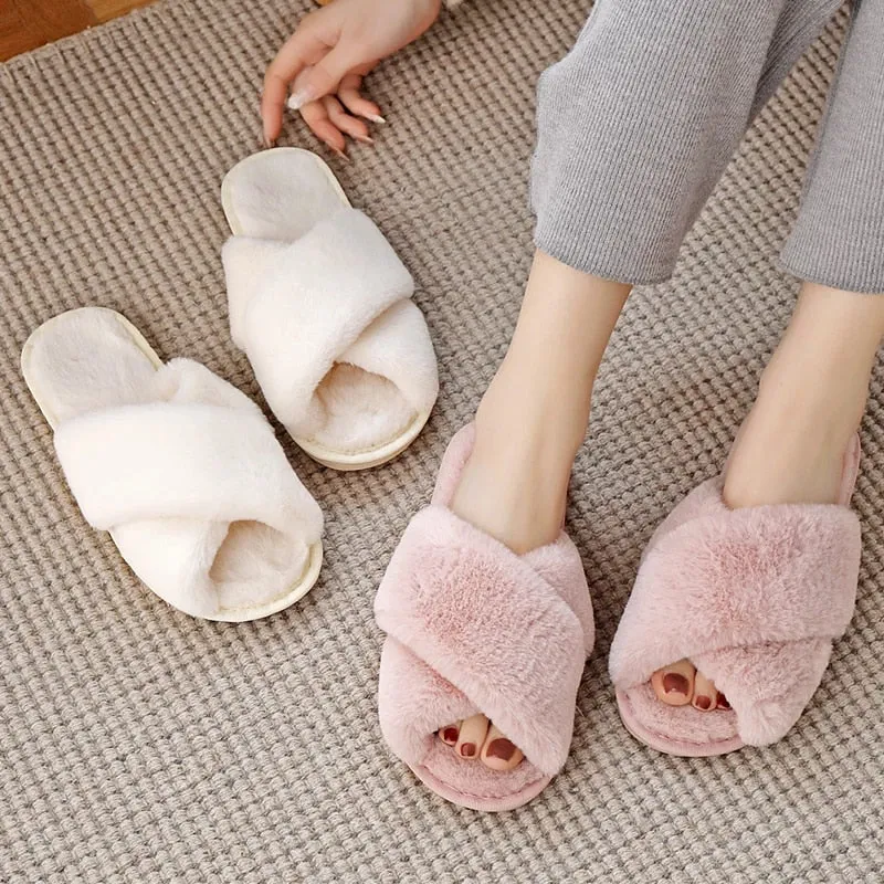 Soft Fluffy Cozy Faux Fur Slippers - Jennyhome