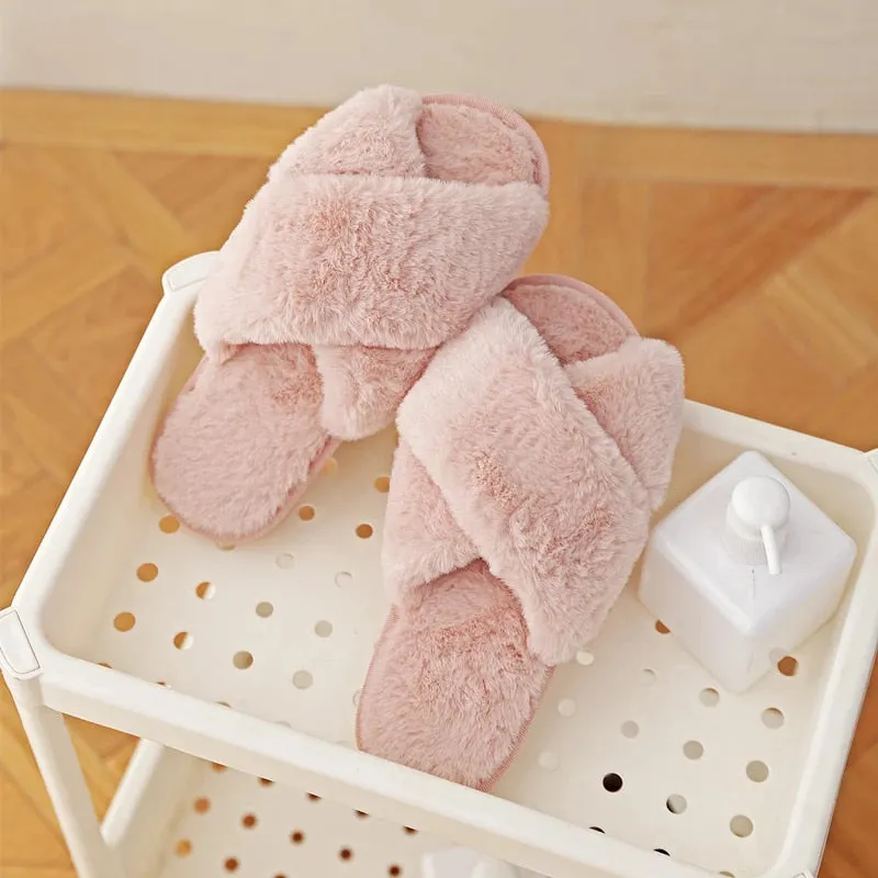 Soft Fluffy Cozy Faux Fur Slippers - Jennyhome