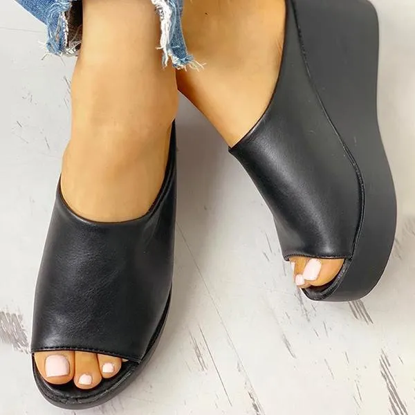 Sohiwoo Chunky Platform Wedges Peep Toe Backless Mule Slide Sandals