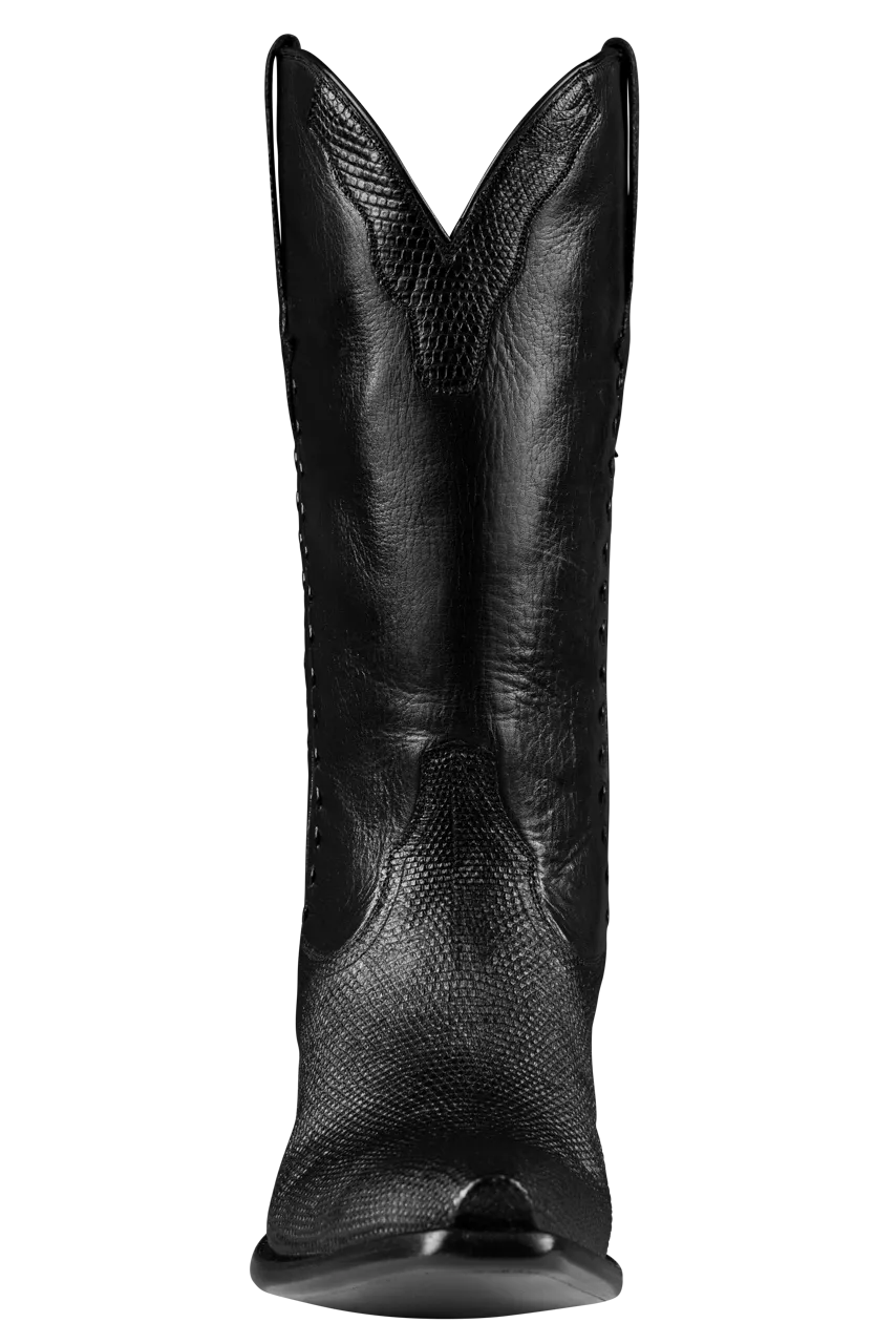 Stallion Lizard & Buffalo Calf Cowboy Boots - Black