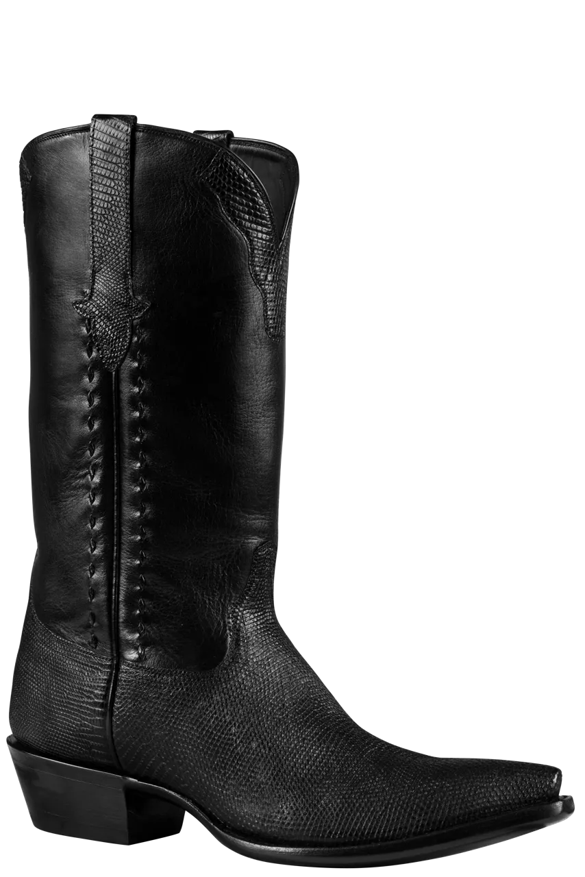 Stallion Lizard & Buffalo Calf Cowboy Boots - Black