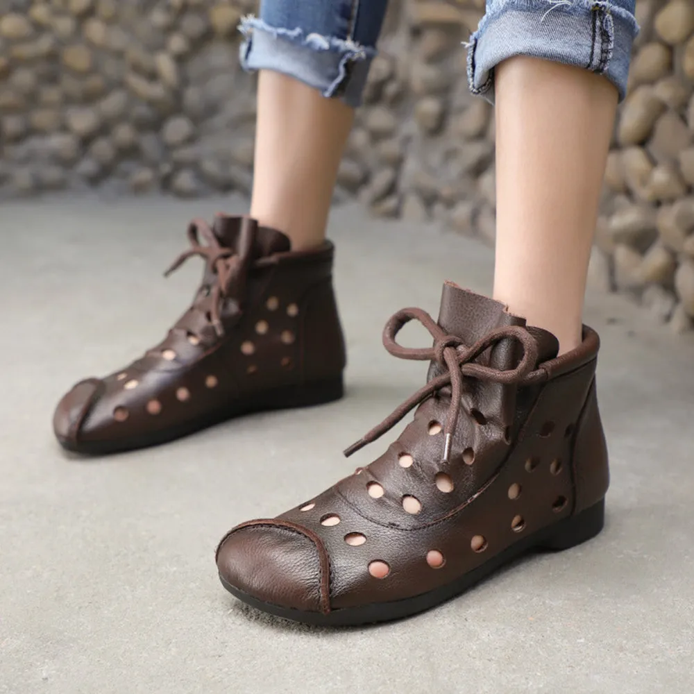 Summer Leather Hollow Breathable Boots Casual Sandals